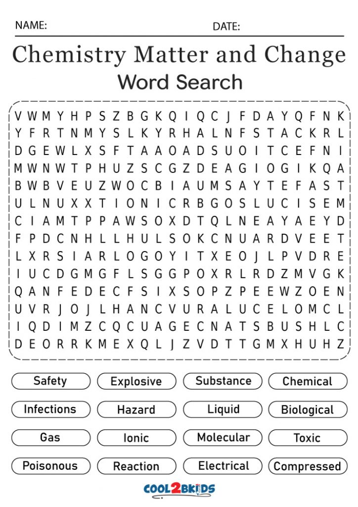 Printable Chemistry Word Search Cool2bKids