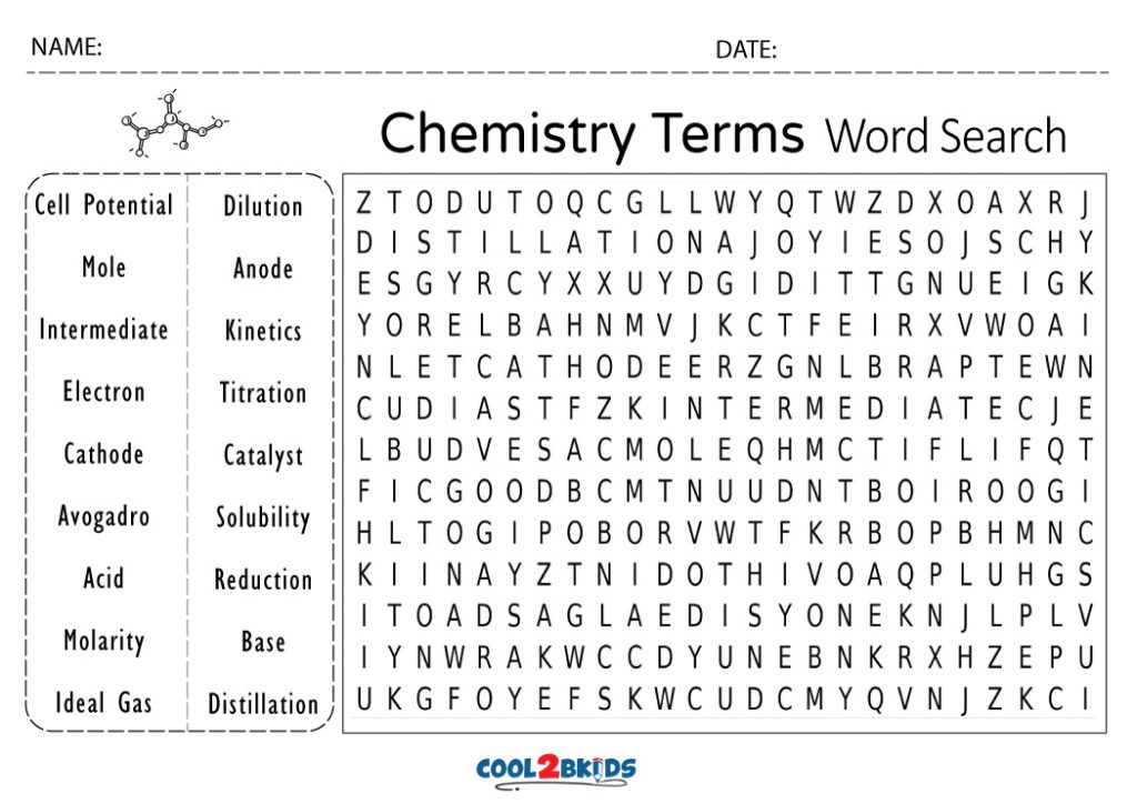 Printable Chemistry Word Search Cool2bKids