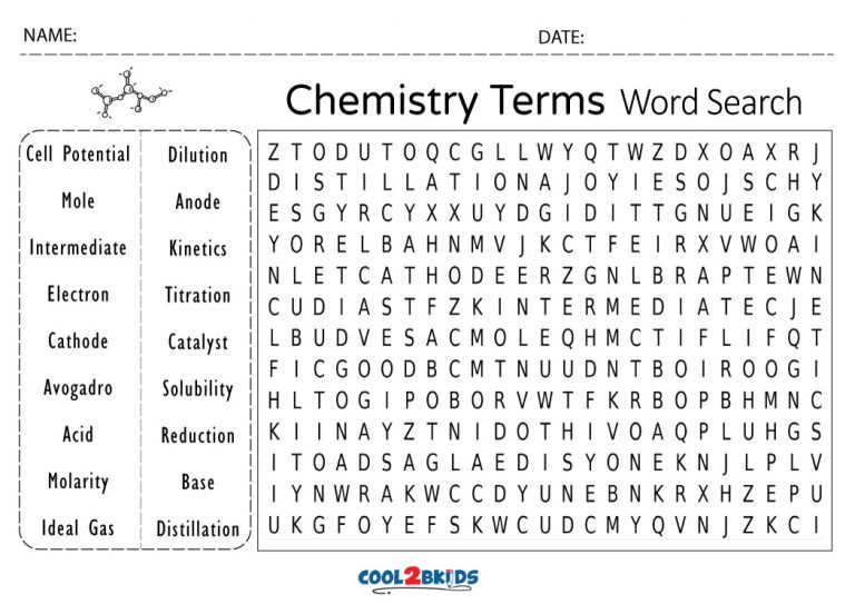 printable chemistry word search cool2bkids