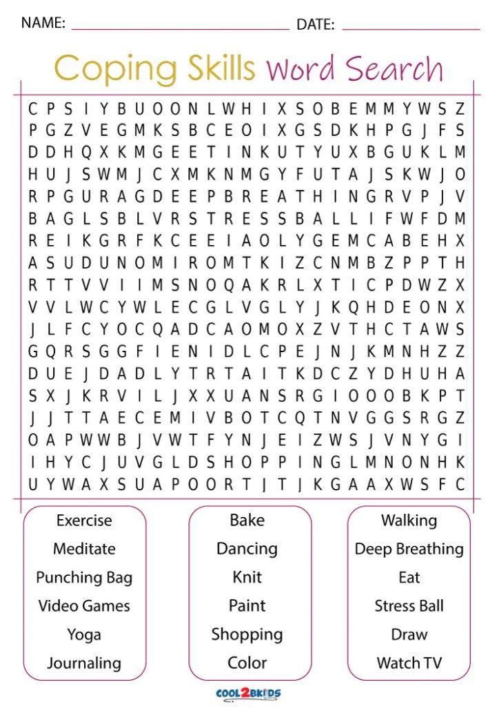 Printable Coping Skills Word Search - Cool2bKids