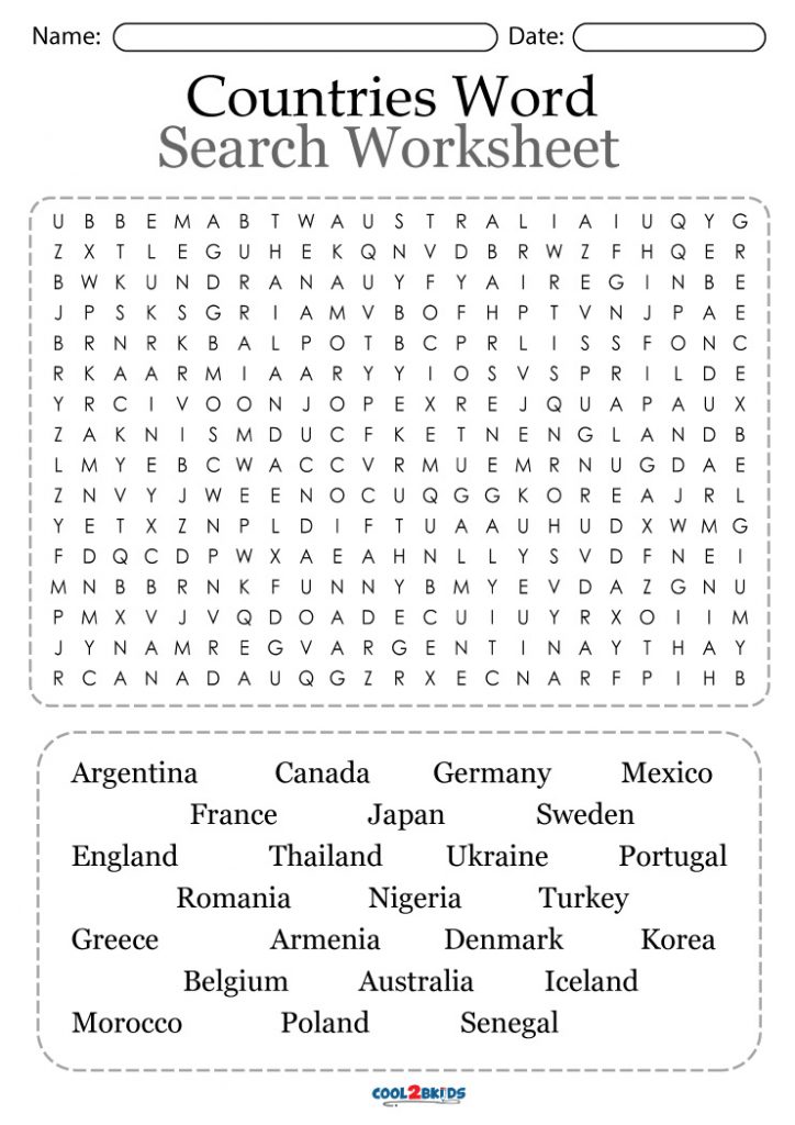 Printable Countries Word Search - Cool2bKids