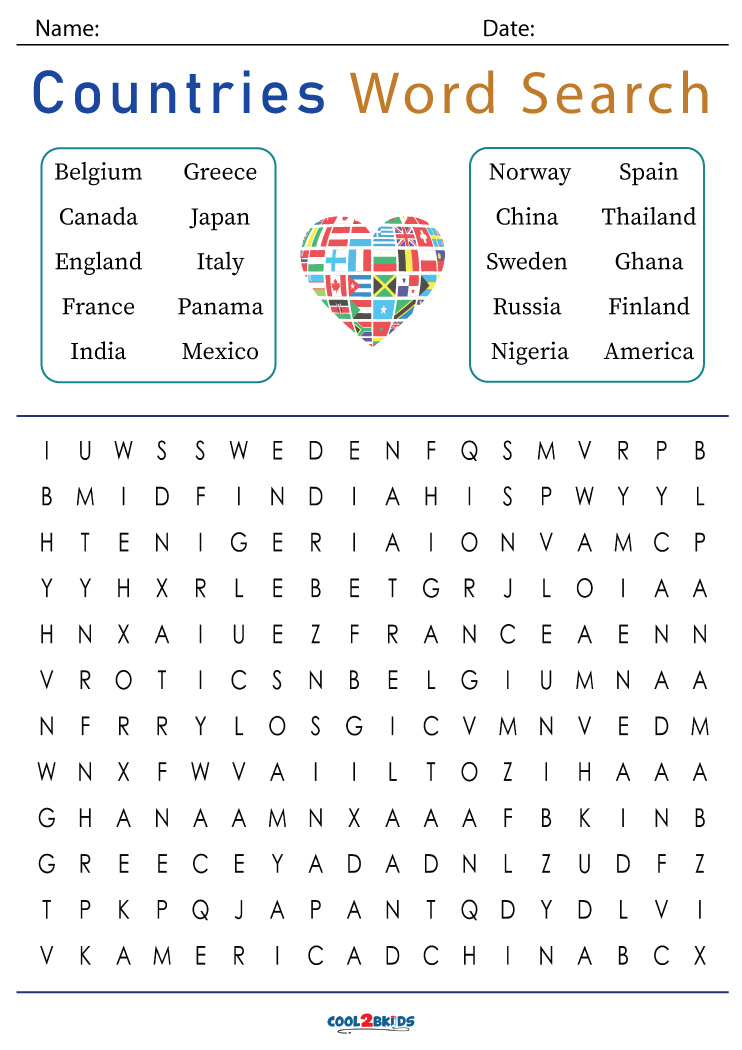 Printable Countries Word Search Cool2bKids