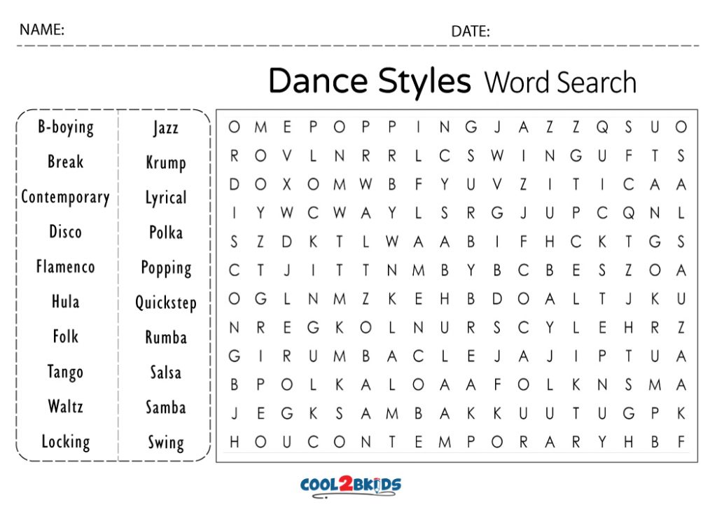 Free Printable Dance Word Search - Word Search Maker