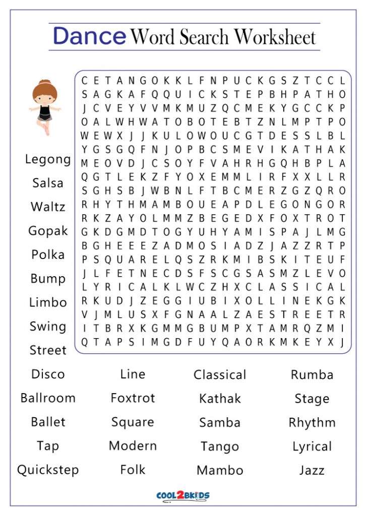 Printable Dance Word Search - Cool2bKids