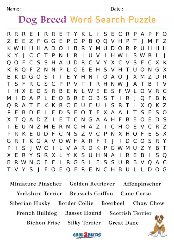 printable dog breeds word search cool2bkids