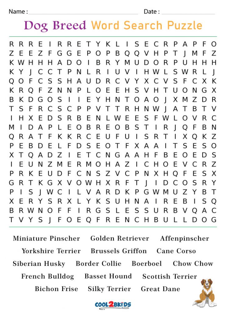 Printable Dog Breeds Word Search Cool2bKids