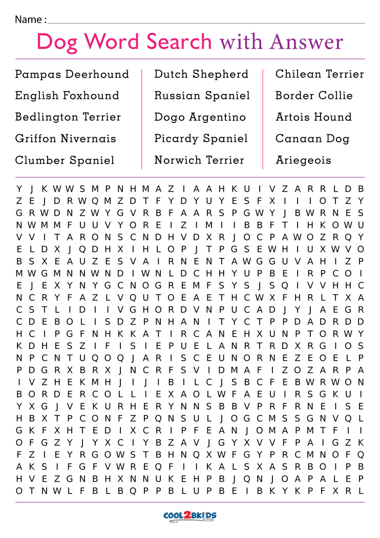 Printable Dog Breeds Word Search Cool2bKids