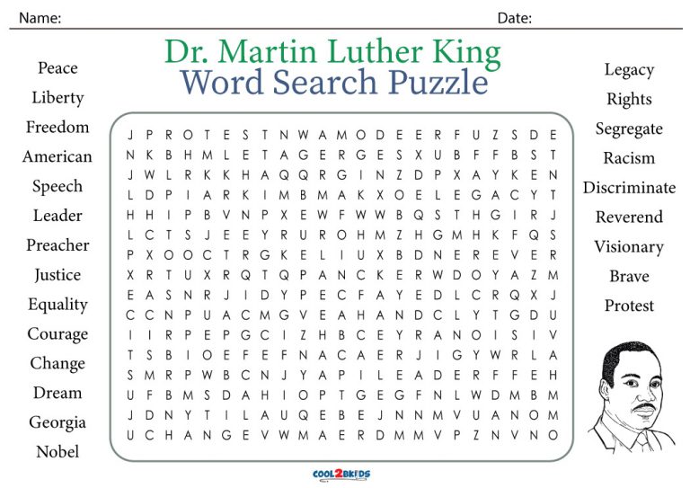 Printable Martin Luther King Jr. Word Search Cool2bKids