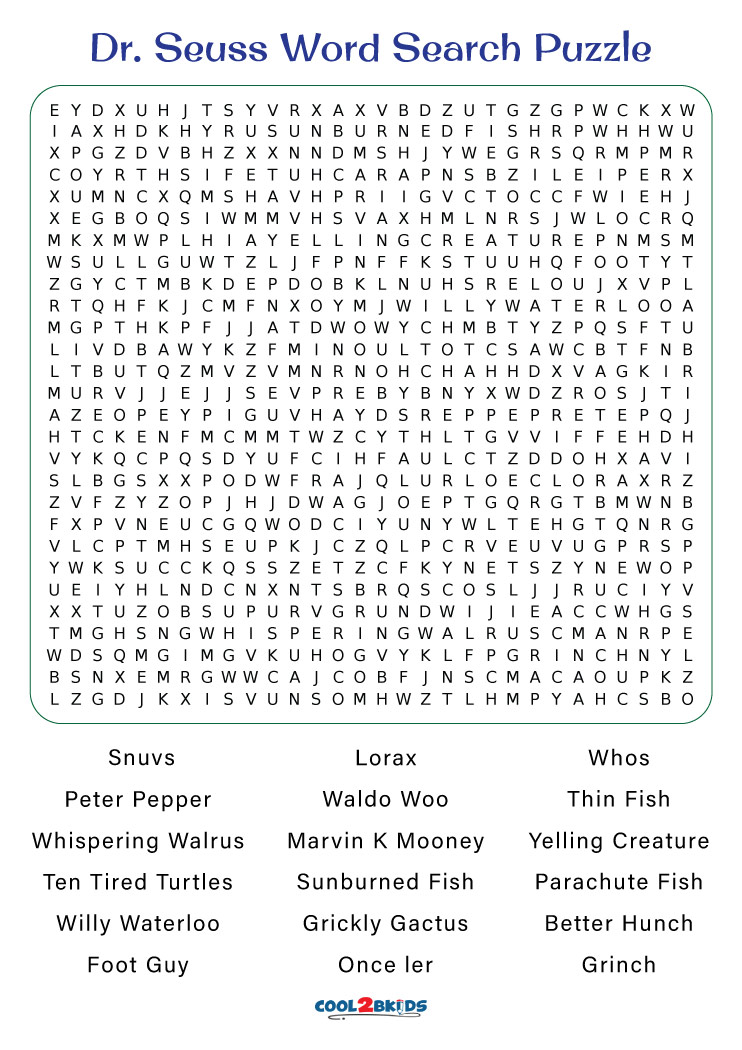 Printable Dr Seuss Word Search Cool2bKids