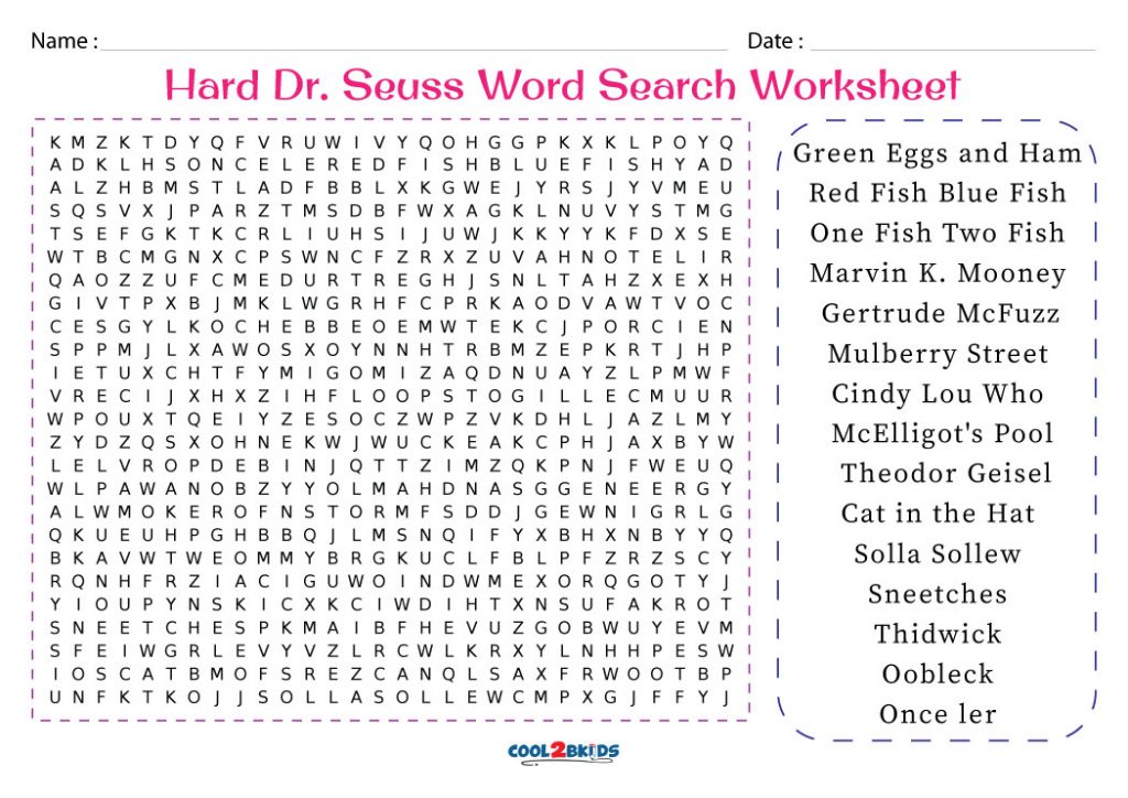 Printable Dr. Seuss Word Search - Cool2bKids