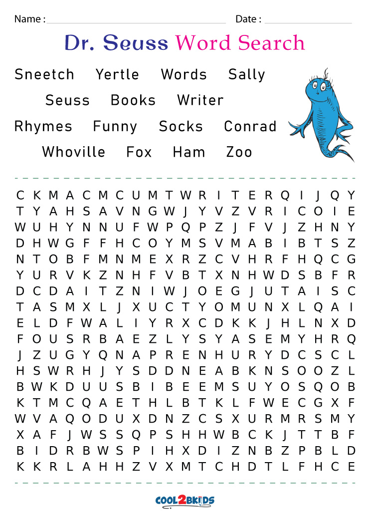 Dr Seuss Free Printable Word Search