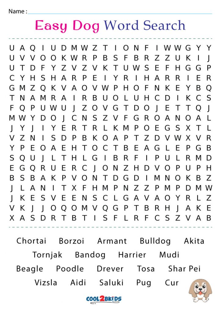 Printable Dog Breeds Word Search Cool2bKids