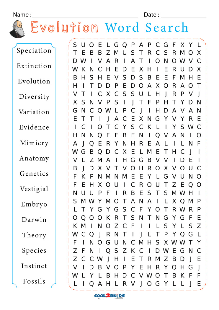 Printable Evolution Word Search Cool2bKids