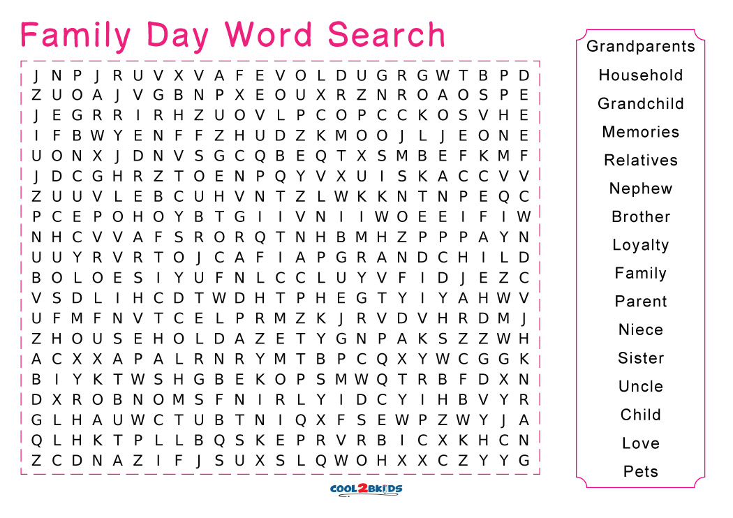 Family Day Word Search