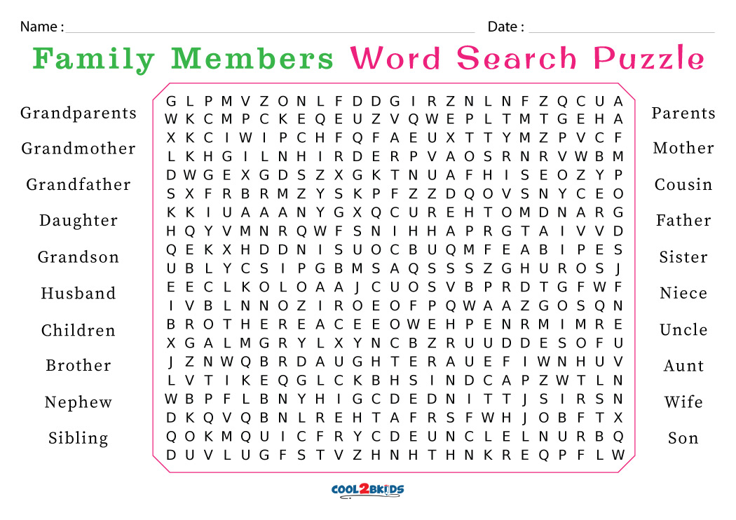 Family Word Search Printable