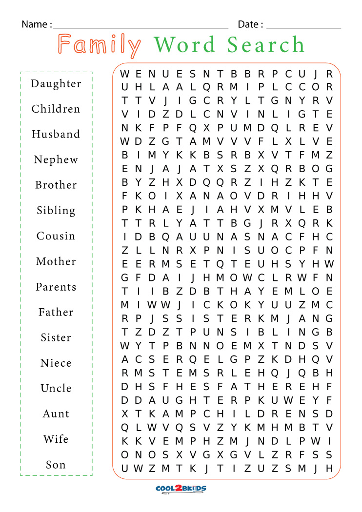 Printable Family Word Search Cool2bKids