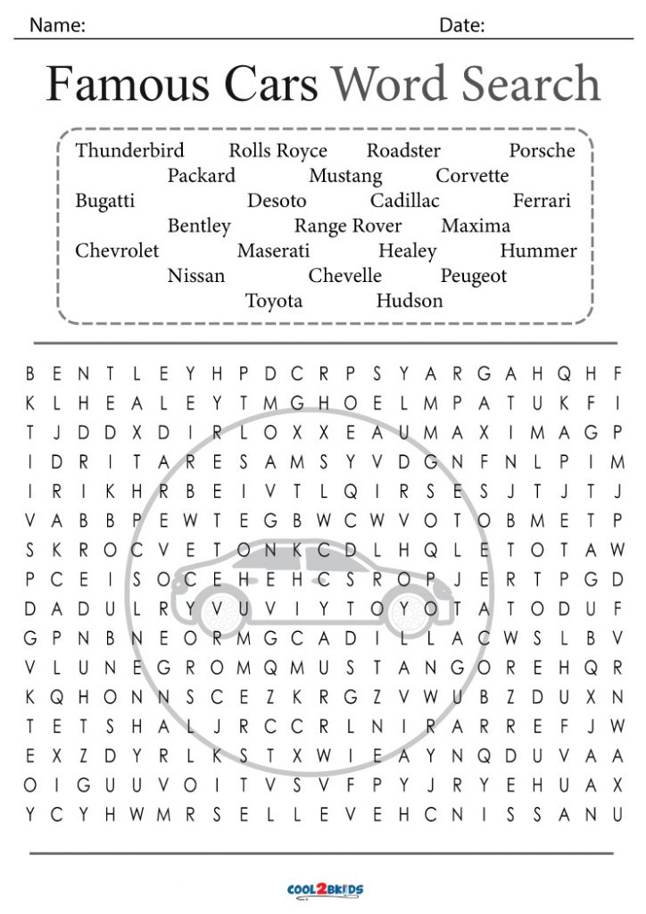 Printable Car Word Search - Cool2bKids