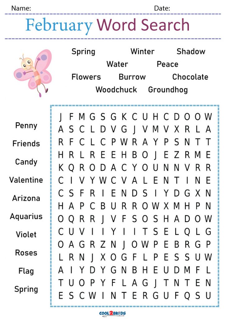 Printable February Word Search Cool2bKids