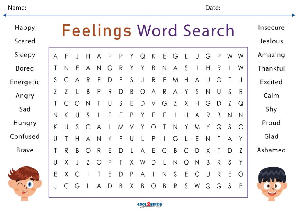 printable feelings and emotions word search cool2bkids
