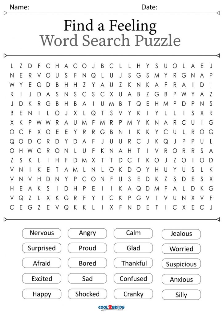 Printable Feelings and Emotions Word Search | Cool2bKids