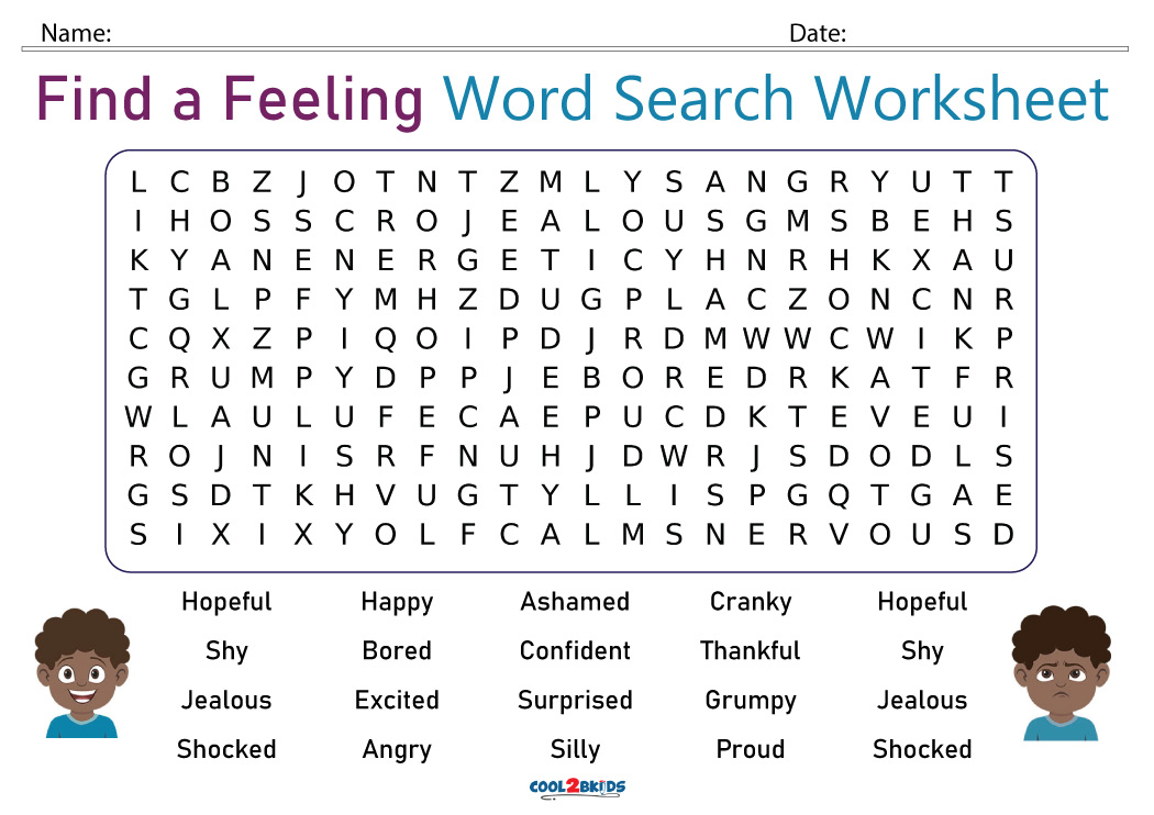 printable feelings and emotions word search cool2bkids