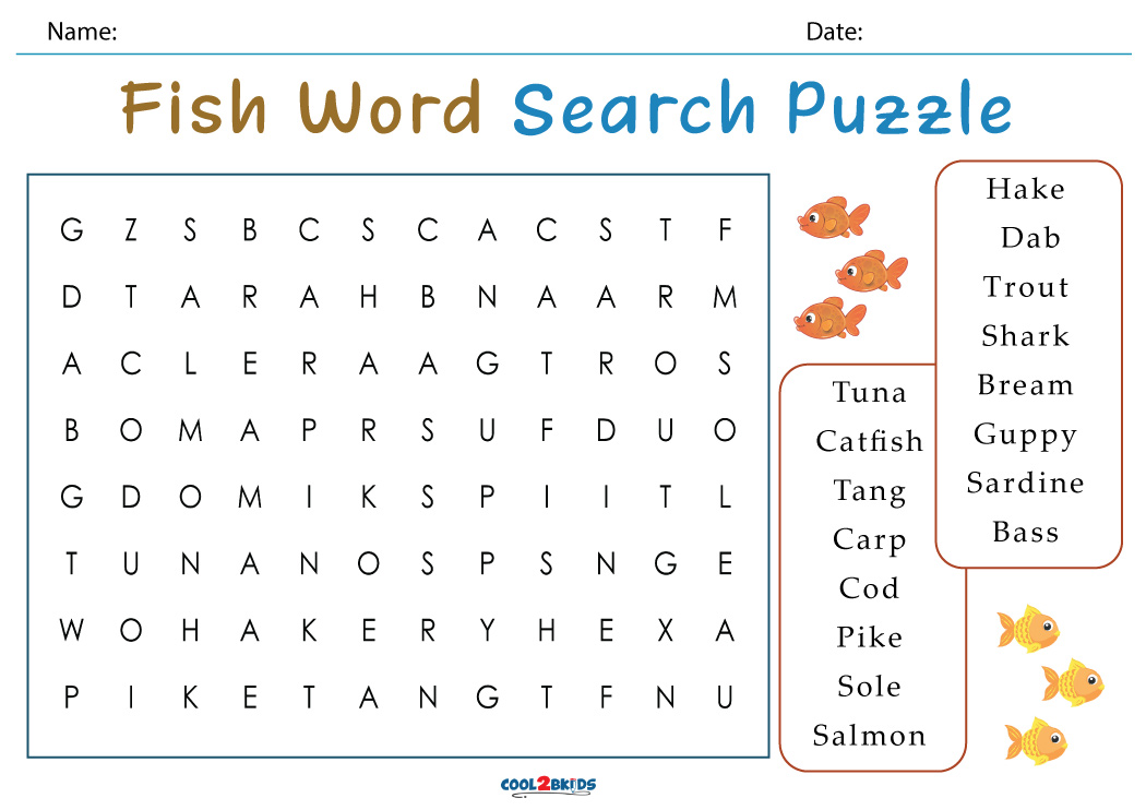 Printable Fish Word Search Cool2bKids