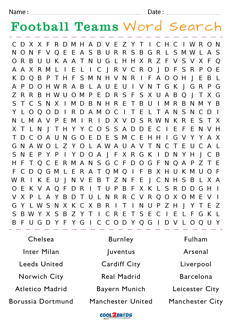 Printable Football Word Search Cool2bKids