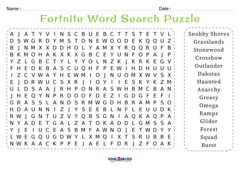 Printable Fortnite Word Search Cool2bKids