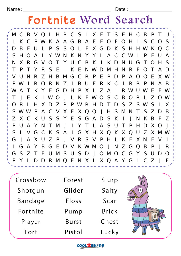 Fortnite Word Search Free Printable