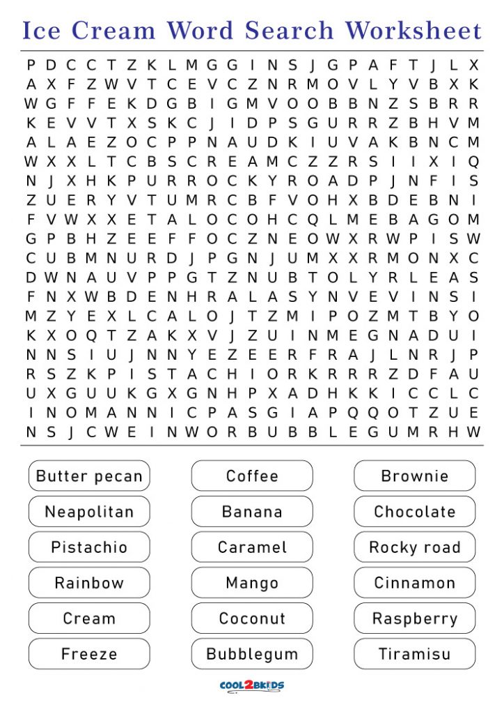 Printable Ice Cream Word Search - Cool2bKids