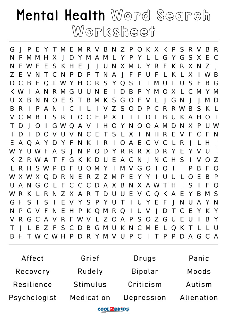 Printable Mental Health Word Search Cool2bKids