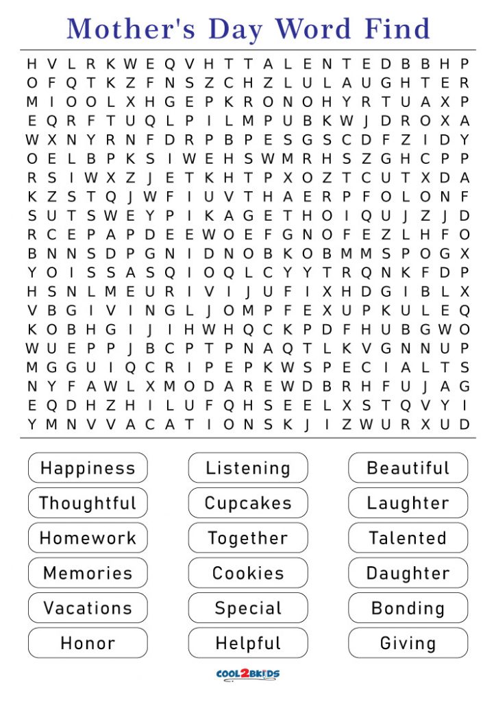 Printable Mother s Day Word Search Cool2bKids