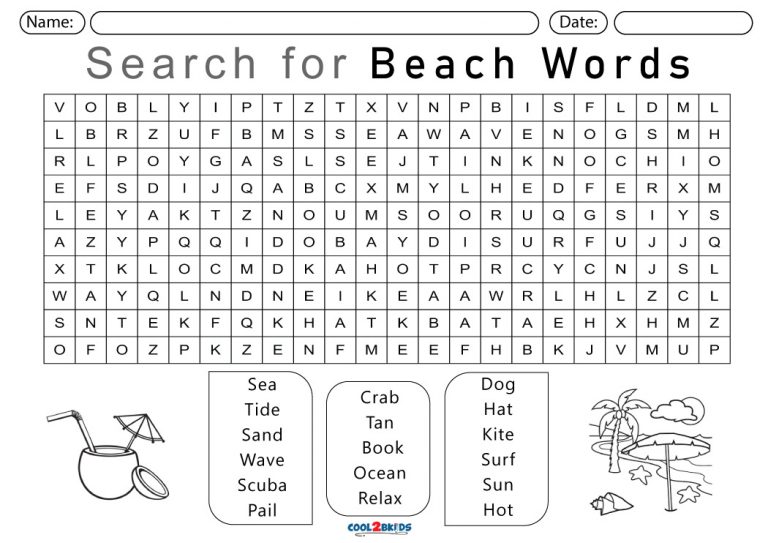 Printable Beach Word Search Cool2bKids