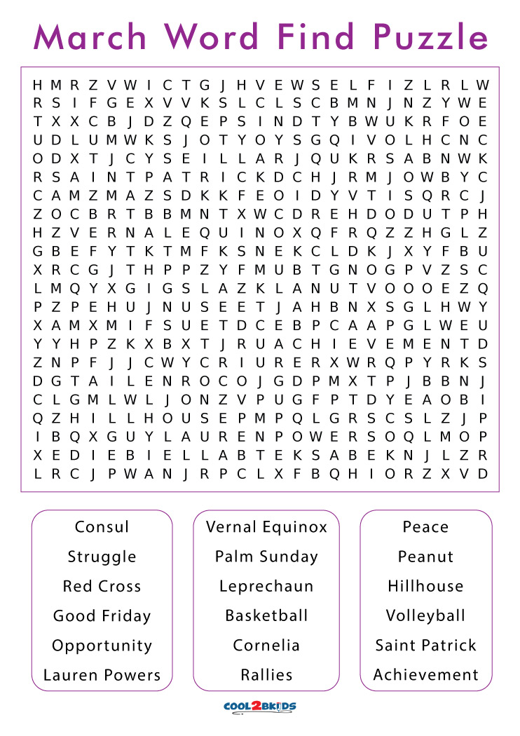 Printable March Word Search Cool2bKids