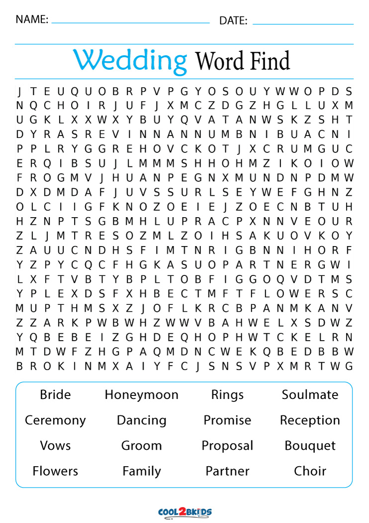 Wedding Word Search | Cool2bKids