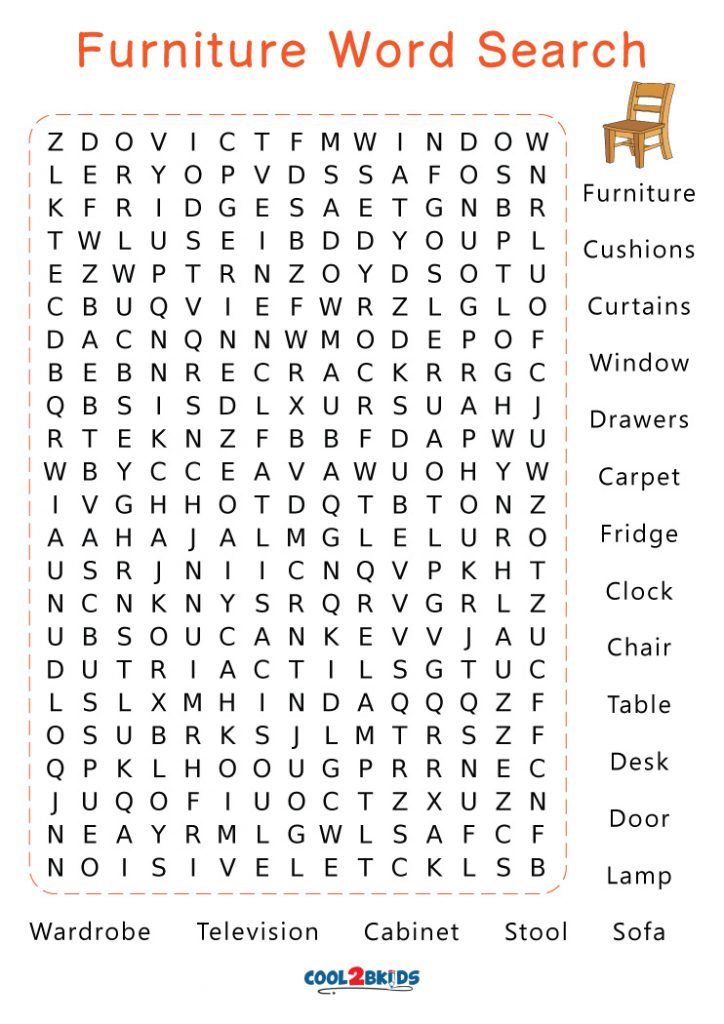 Printable Furniture Word Search Cool2bKids