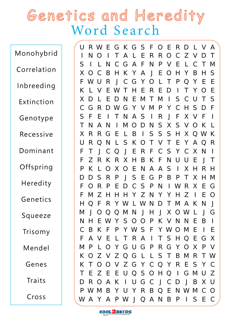 Printable Genetics Word Search - Cool2bKids