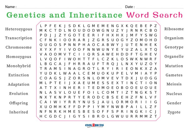 Printable Genetics Word Search Cool2bKids