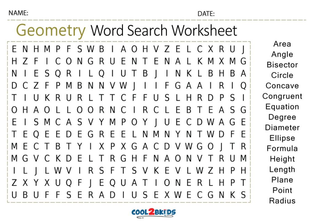 Geometry Word Search Key