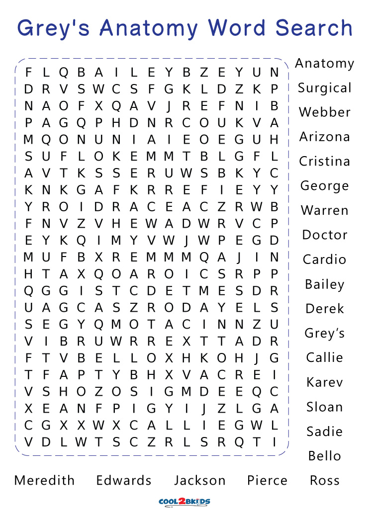 Printable Grey s Anatomy Word Search Cool2bKids