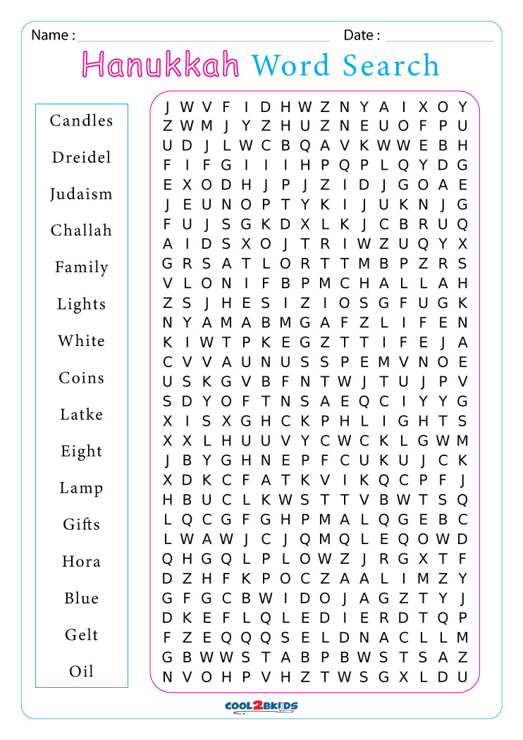 Printable Hanukkah Word Search Cool2bKids