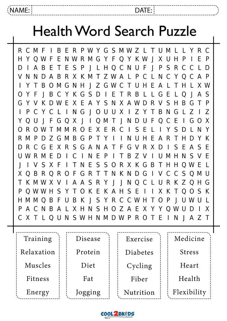 Printable Health Word Search Cool2bKids