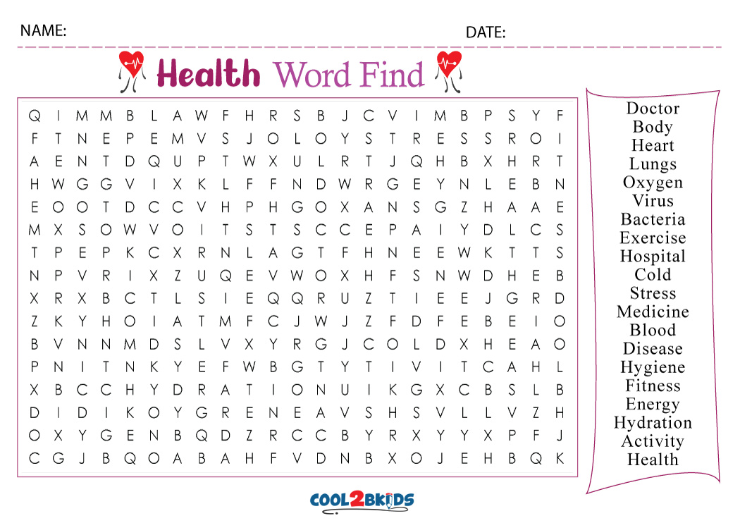 Printable Health Word Search Cool2bKids