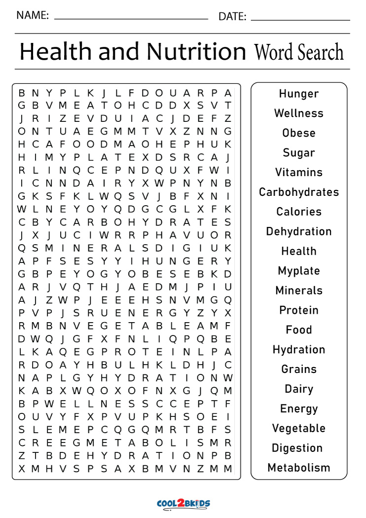 Printable Nutrition Word Search Cool2bKids