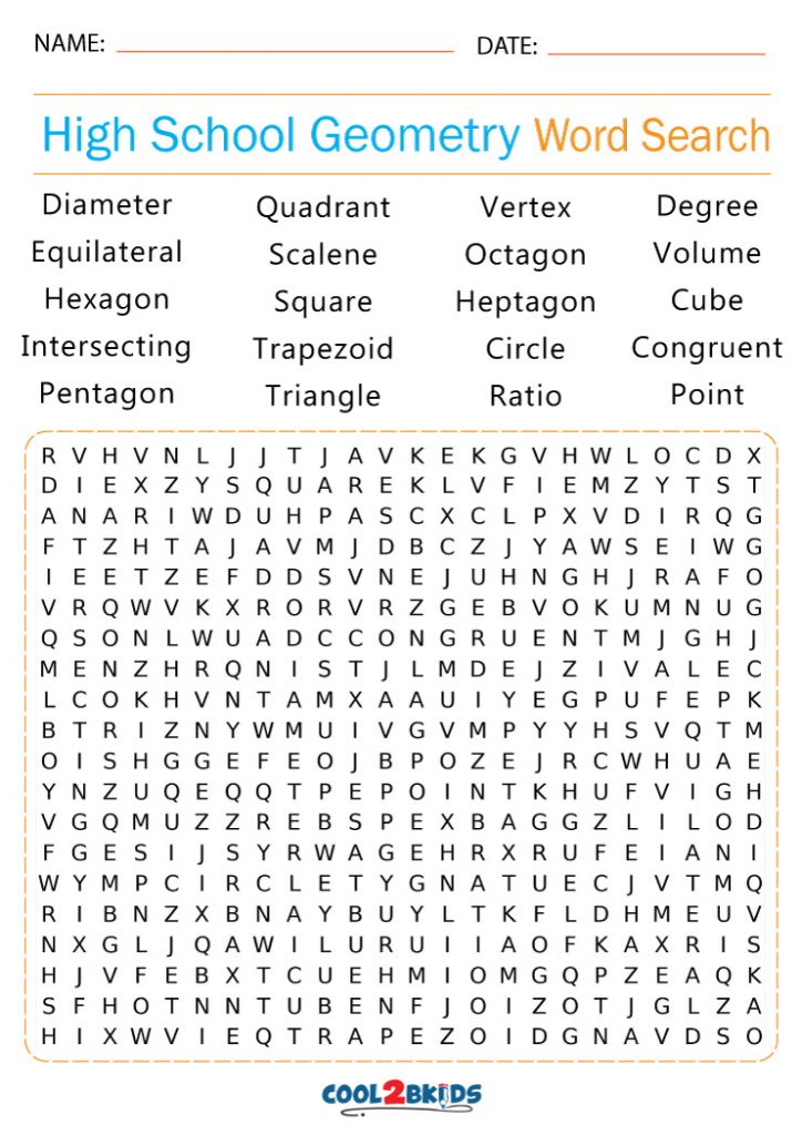 Free Printable Word Search Puzzles Geometry