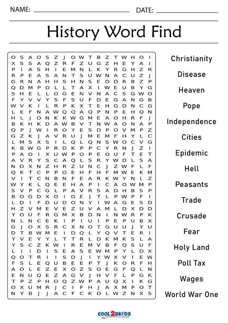 Printable History Word Search Cool2bKids