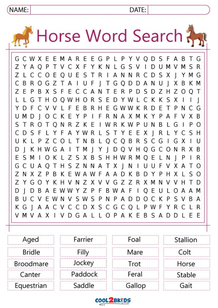 Printable Horse Word Search Cool2bKids