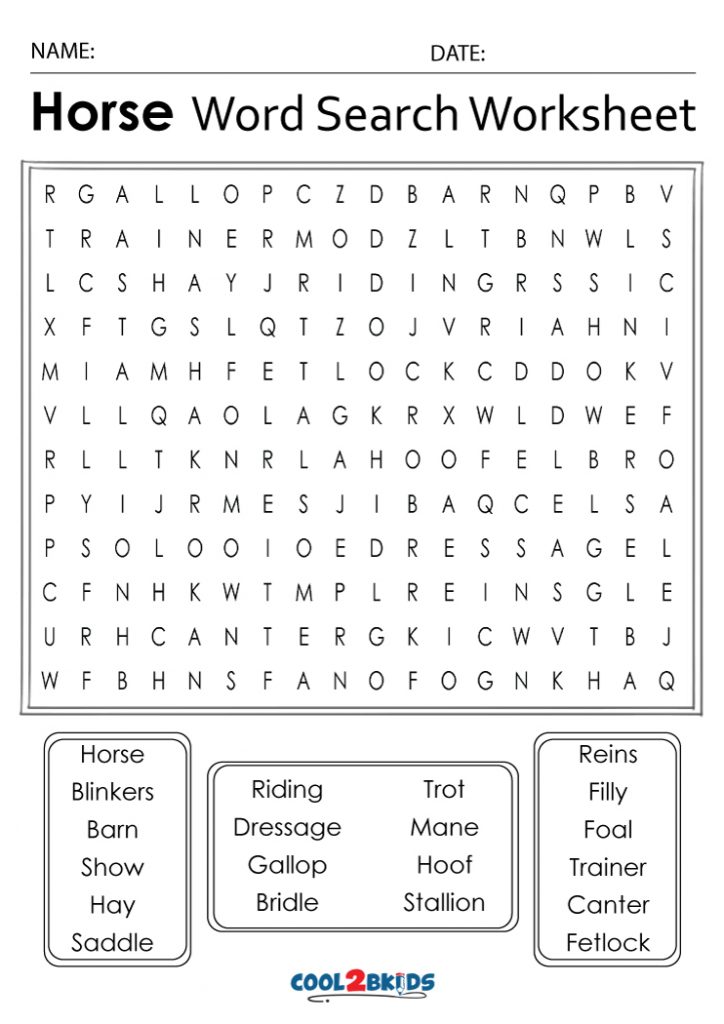 Horse Word Search Printable