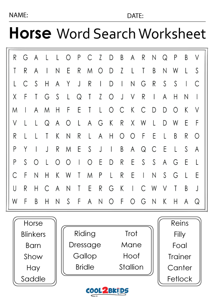 Printable Horse Word Search - Cool2bKids