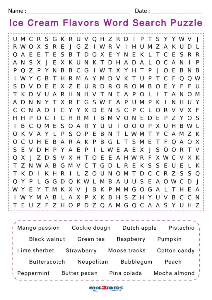 Printable Ice Cream Word Search Cool2bKids